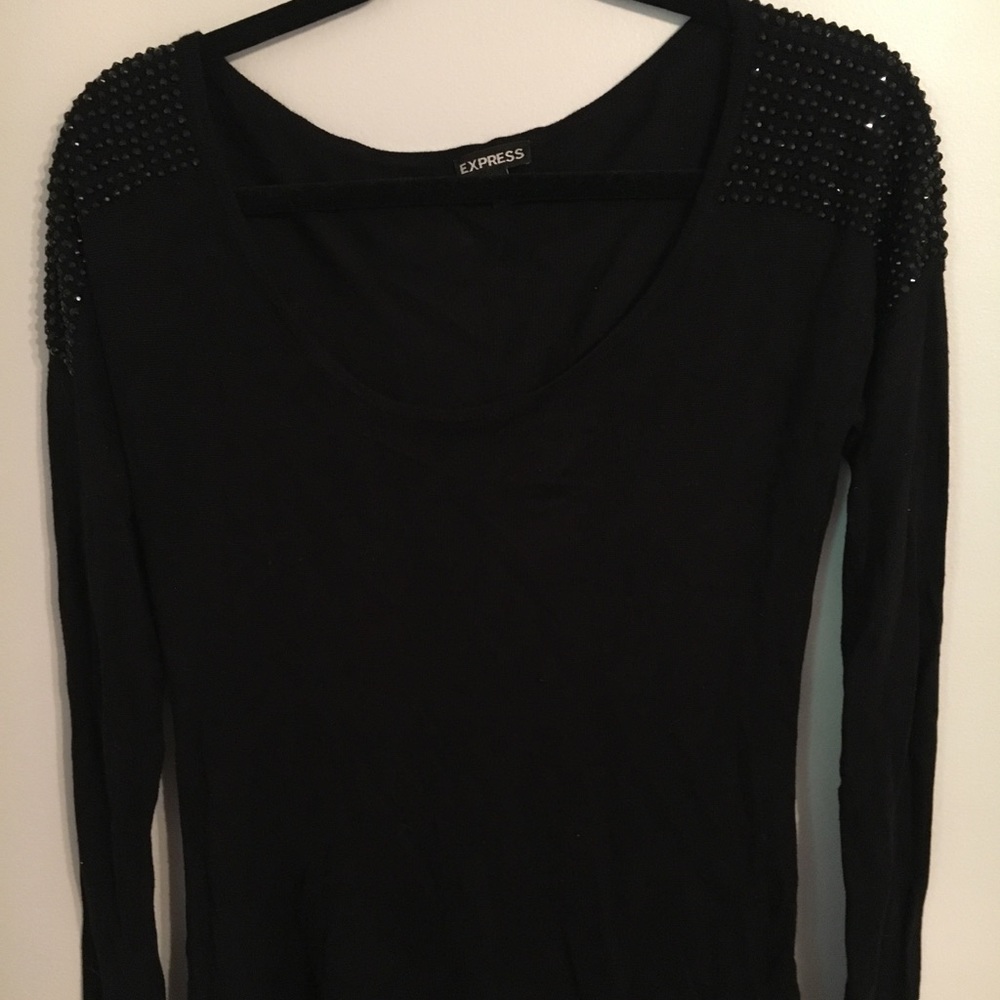 Express Rhinestone Studded Shoulder Sweater